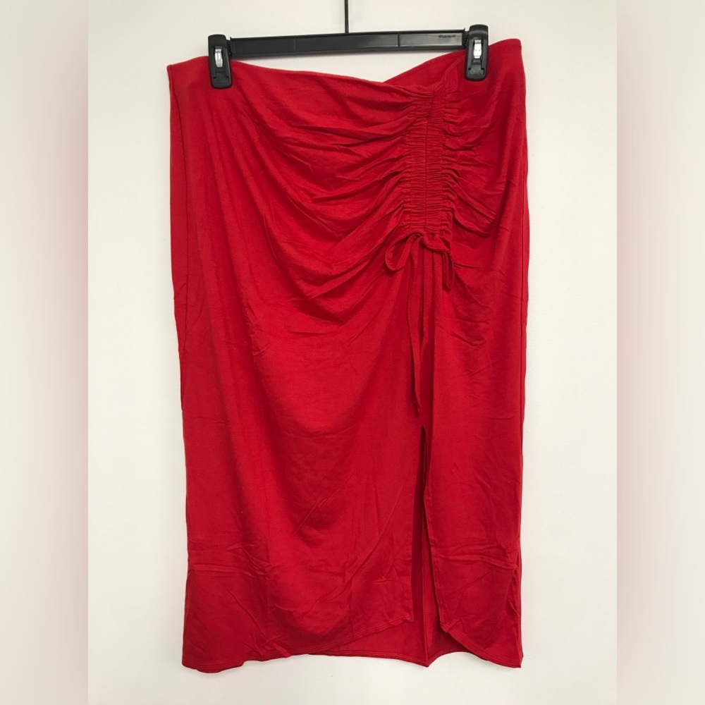 Red Midi Skirt Side Ruched A new Day XL - Picture 4 of 5